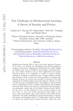 New Challenges in Reinforcement Learning: A Survey of Security and
  Privacy