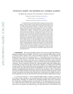 Contextual Bandits and Optimistically Universal Learning