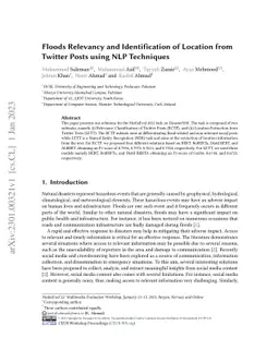 Floods Relevancy and Identification of Location from Twitter Posts using
  NLP Techniques