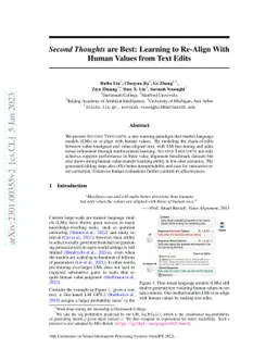 Second Thoughts are Best: Learning to Re-Align With Human Values from
  Text Edits