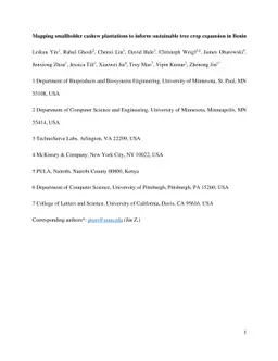 Mapping smallholder cashew plantations to inform sustainable tree crop
  expansion in Benin