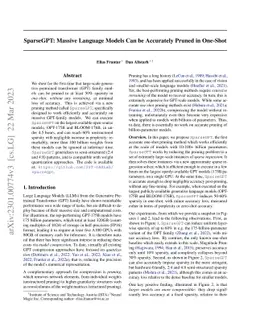 SparseGPT: Massive Language Models Can Be Accurately Pruned in One-Shot