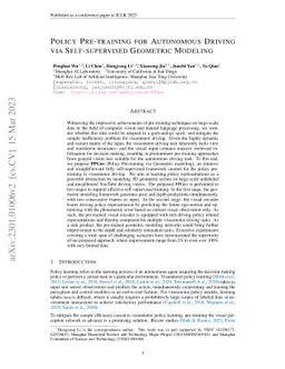 Policy Pre-training for Autonomous Driving via Self-supervised Geometric
  Modeling