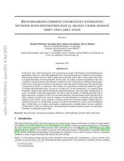 Benchmarking common uncertainty estimation methods with
  histopathological images under domain shift and label noise