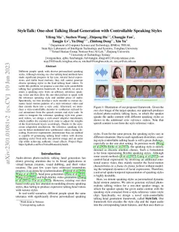 StyleTalk: One-shot Talking Head Generation with Controllable Speaking
  Styles