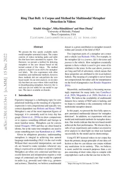 Ring That Bell: A Corpus and Method for Multimodal Metaphor Detection in
  Videos