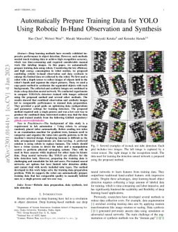 Automatically Prepare Training Data for YOLO Using Robotic In-Hand
  Observation and Synthesis