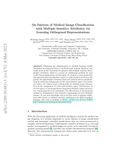 On Fairness of Medical Image Classification with Multiple Sensitive
  Attributes via Learning Orthogonal Representations