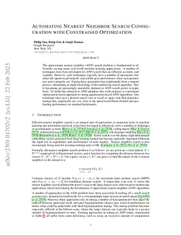 Automating Nearest Neighbor Search Configuration with Constrained
  Optimization
