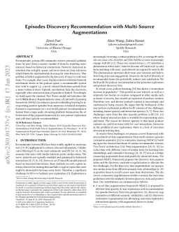 Episodes Discovery Recommendation with Multi-Source Augmentations