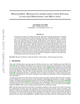 MessageNet: Message Classification using Natural Language Processing and
  Meta-data