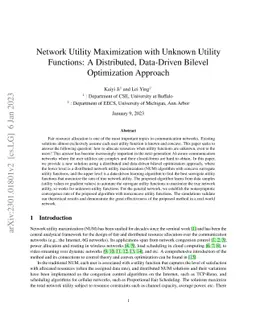 Network Utility Maximization with Unknown Utility Functions: A
  Distributed, Data-Driven Bilevel Optimization Approach