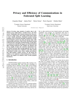 Privacy and Efficiency of Communications in Federated Split Learning