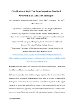 Classification of Single Tree Decay Stages from Combined Airborne LiDAR
  Data and CIR Imagery