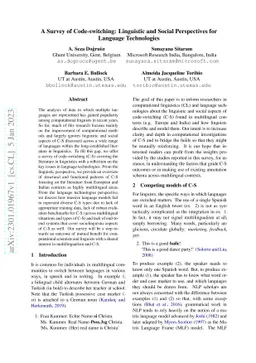 A Survey of Code-switching: Linguistic and Social Perspectives for
  Language Technologies