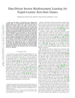 Data-Driven Inverse Reinforcement Learning for Expert-Learner Zero-Sum
  Games