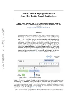 Neural Codec Language Models are Zero-Shot Text to Speech Synthesizers