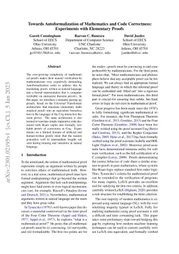 Towards Autoformalization of Mathematics and Code Correctness:
  Experiments with Elementary Proofs