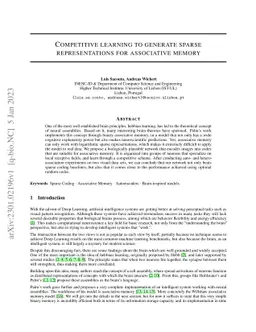 Competitive learning to generate sparse representations for associative
  memory