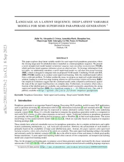 Language as a Latent Sequence: deep latent variable models for
  semi-supervised paraphrase generation