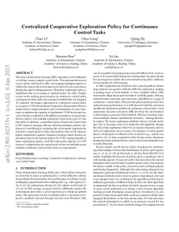 Centralized Cooperative Exploration Policy for Continuous Control Tasks