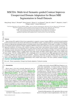 MSCDA: Multi-level Semantic-guided Contrast Improves Unsupervised Domain
  Adaptation for Breast MRI Segmentation in Small Datasets