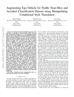Augmenting Ego-Vehicle for Traffic Near-Miss and Accident Classification
  Dataset using Manipulating Conditional Style Translation