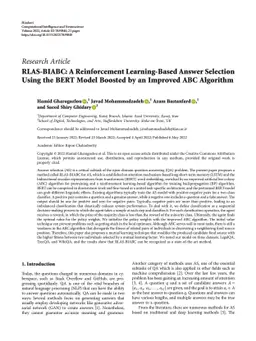 RLAS-BIABC: A Reinforcement Learning-Based Answer Selection Using the
  BERT Model Boosted by an Improved ABC Algorithm