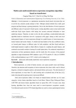 Multi-scale multi-modal micro-expression recognition algorithm based on
  transformer