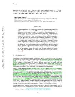 Unsupervised Learning for Combinatorial Optimization Needs Meta-Learning