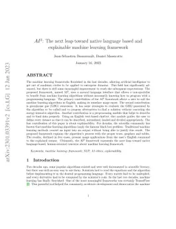 AI2: The next leap toward native language based and explainable machine
  learning framework