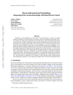 Physics-Informed Kernel Embeddings: Integrating Prior System Knowledge
  with Data-Driven Control