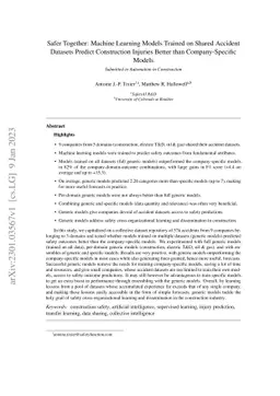 Safer Together: Machine Learning Models Trained on Shared Accident
  Datasets Predict Construction Injuries Better than Company-Specific Models