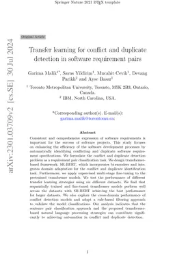 Transfer learning for conflict and duplicate detection in software
  requirement pairs