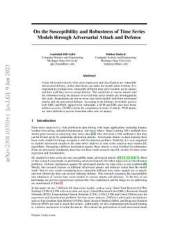 On the Susceptibility and Robustness of Time Series Models through
  Adversarial Attack and Defense