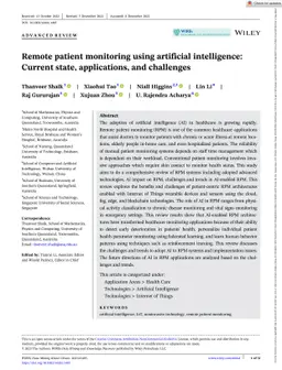 Remote patient monitoring using artificial intelligence: Current state,
  applications, and challenges