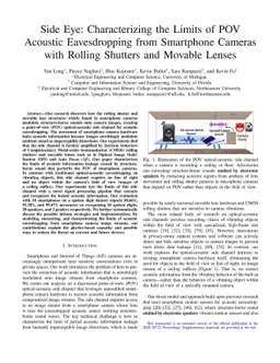 Side Eye: Characterizing the Limits of POV Acoustic Eavesdropping from
  Smartphone Cameras with Rolling Shutters and Movable Lenses