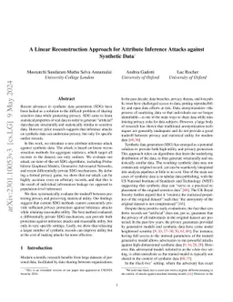 A Linear Reconstruction Approach for Attribute Inference Attacks against
  Synthetic Data