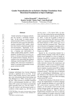Gender Neutralization for an Inclusive Machine Translation: from
  Theoretical Foundations to Open Challenges