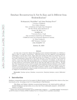 Database Reconstruction Is Not So Easy and Is Different from
  Reidentification