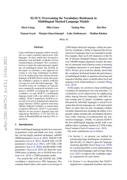 XLM-V: Overcoming the Vocabulary Bottleneck in Multilingual Masked
  Language Models