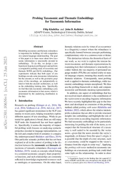 Probing Taxonomic and Thematic Embeddings for Taxonomic Information
