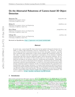 On the Adversarial Robustness of Camera-based 3D Object Detection