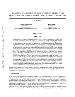 Quantum Encryption of superposition states with Quantum Permutation Pad
  in IBM Quantum Computers