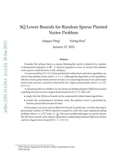 SQ Lower Bounds for Random Sparse Planted Vector Problem