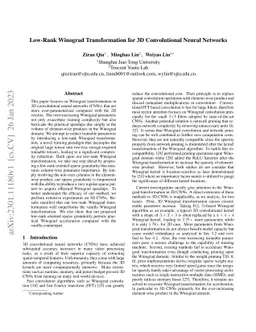 Low-Rank Winograd Transformation for 3D Convolutional Neural Networks