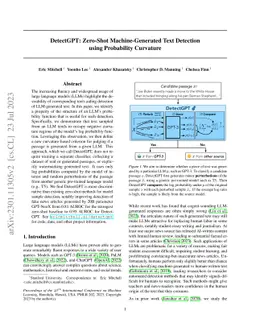 DetectGPT: Zero-Shot Machine-Generated Text Detection using Probability
  Curvature