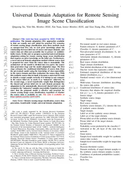 Universal Domain Adaptation for Remote Sensing Image Scene
  Classification