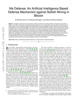 Nik Defense: An Artificial Intelligence Based Defense Mechanism against
  Selfish Mining in Bitcoin
