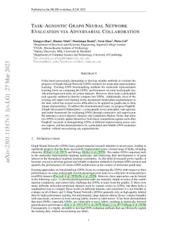 Task-Agnostic Graph Neural Network Evaluation via Adversarial
  Collaboration